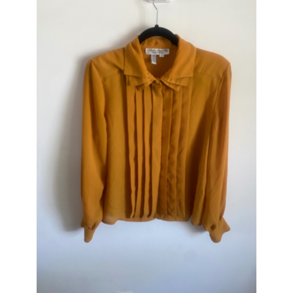 Laura & Jayne Petite Mustard Yellow Pleated Front Long Sleeve Blouse Size 14P